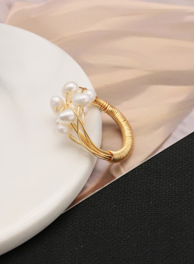 天然淡水珍珠戒指缠绕线指环女批发2025新款高级感手饰品真金电镀