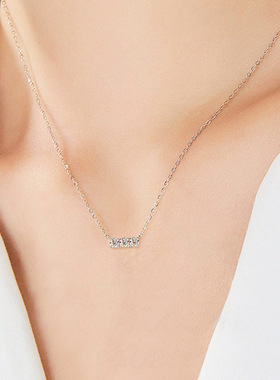 莫桑石925纯银项链轻奢高级感简约韩版三石款吊坠ins风锁骨链饰品