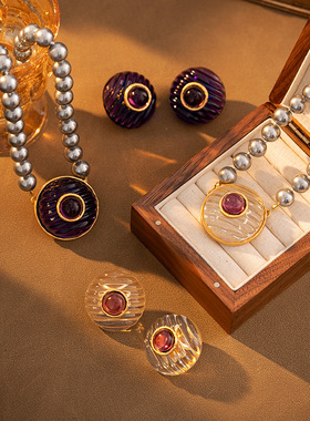 复古vintage戒指女法式宫廷风气质透明手饰轻奢高级感开口食指戒