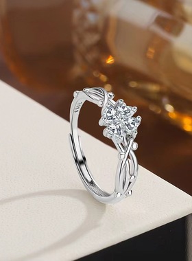 S999纯银荆棘四叶草戒指女轻奢高级感小众锆石足银指环小红书爆款