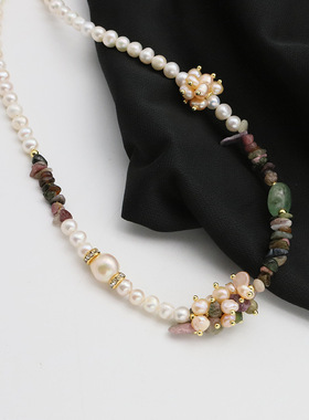 淡水巴洛克碧玺项链天然珍珠锁骨脖颈项链高级精致时尚脖颈饰品