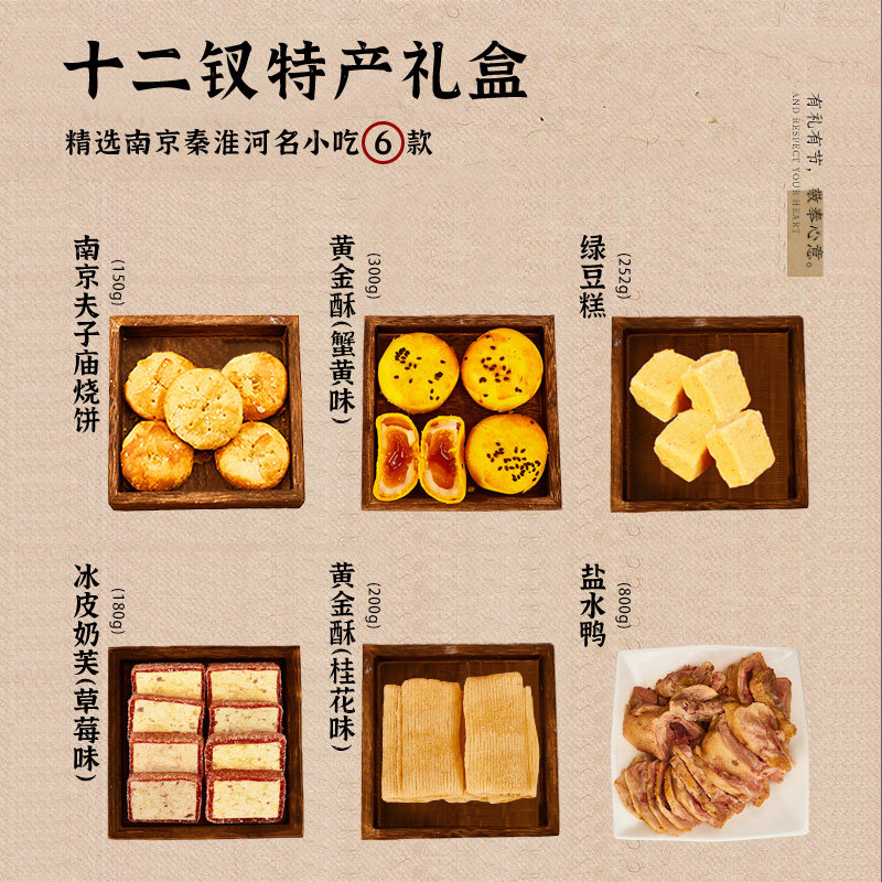 南京特产大礼盒（糕点+盐水鸭）六件套新年礼盒伴手礼1882g,淘宝优惠券,粉丝福利购,淘宝优惠卷