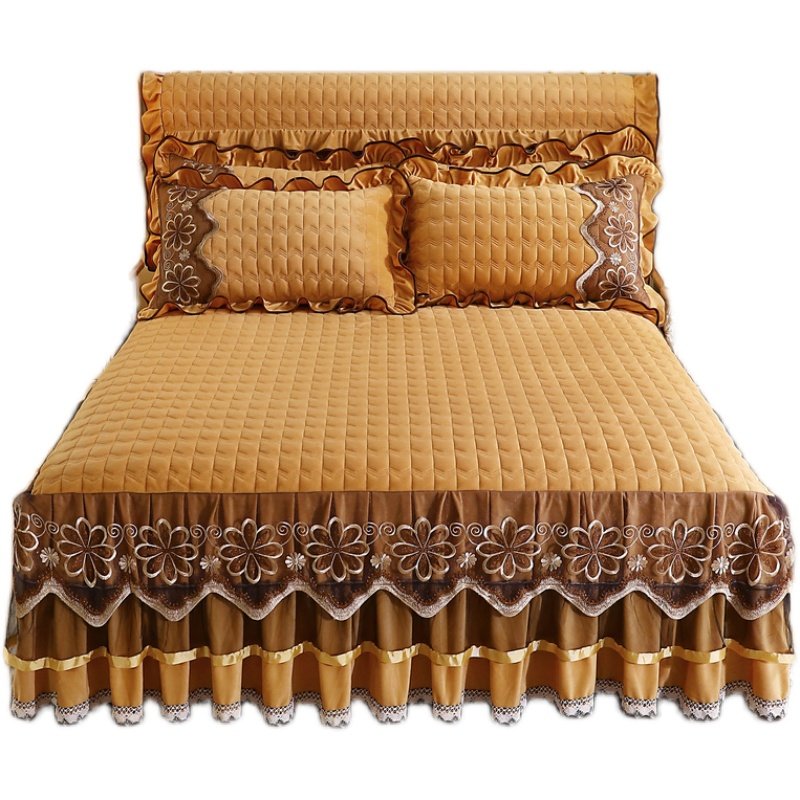 秋冬水晶绒蕾丝床裙单件加厚夹棉床罩防滑床套席梦思床垫保护套罩,淘宝优惠券,粉丝福利购,淘宝优惠卷