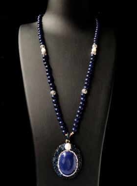 新款套设计师款小众个性满镶嵌项链颈链毛衣链青金石项链戒指