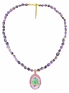 新款天然紫水晶项链天然鲍贝壳女款毛衣链轻奢小众设计感高级颈链