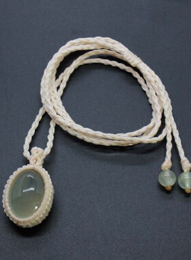 原创新中式古风设计绳编葡萄石晴水吊坠项链显白毛衣链