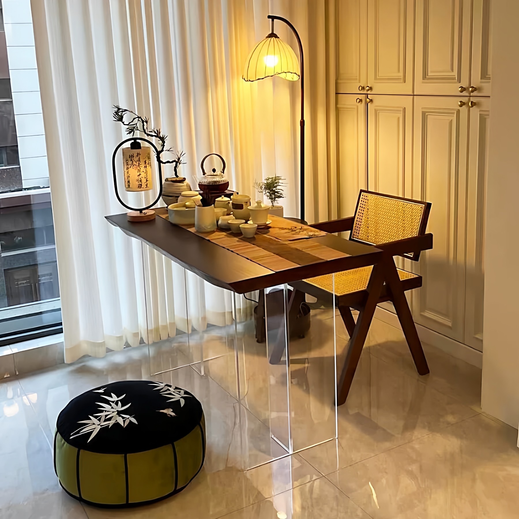 亚克力悬浮实木茶桌家用餐桌白蜡木阳台泡茶桌客厅原木大板书桌子,淘宝优惠券,粉丝福利购,淘宝优惠卷