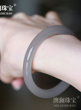 外蒙料仿青海料和田玉烟紫圆条手镯烟灰色玉镯美人条冰种紫罗兰料