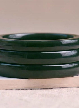 直供天然新疆和田玉手镯青玉方镯女款墨绿色方条玉石镯子手环