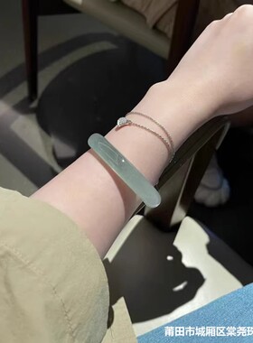 天然缅甸翡翠玉手镯海蓝之谜色系晴水飘花油青玉镯子扁条平安玉镯