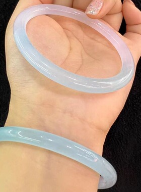 冰种渐变天青冻玉髓圆条手镯天空蓝海蓝之谜玛瑙玉石镯子货源