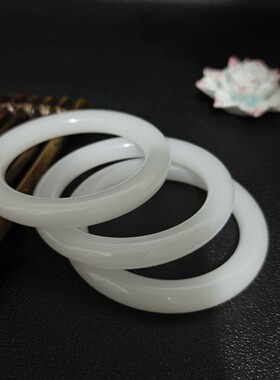 白金丝玉手镯圆条天然新疆白玉手镯卡瓦石白月光玉镯细圆条美人镯