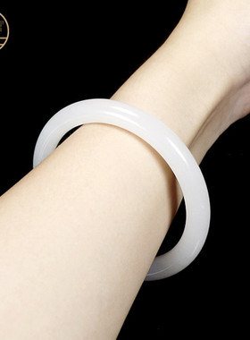 【收藏级】新疆和田玉羊脂白玉手镯细圆条专柜女款玉镯子保真