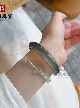 天然冰种库里蓝玛瑙手镯转运冰透玉镯玉石玉髓翡翠招财镯子美人镯