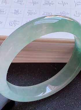 冰种飘绿翡翠手镯女阳绿玉镯子浅绿飘花玉镯女款贵妃玉手镯少女款