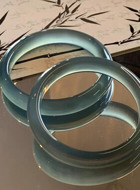 天然玛瑙手镯冰透库里玉髓蓝翡翠天青冻冰种玉石玉髓手镯