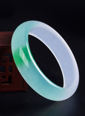 石英岩玉手镯翠色手镯绿色石英岩处理玉高冰飘花手镯扁条平安