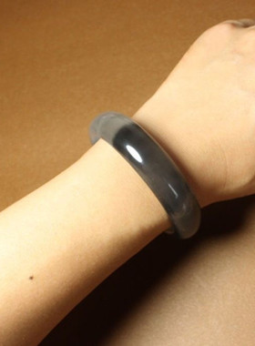 天然新疆戈壁玉青花黑花金丝玉镯子水墨丹青飘花烟灰青花玉器手镯