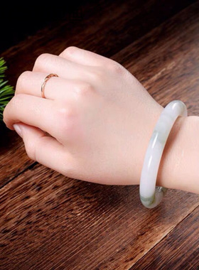 新疆金丝玉天山翠昆仑翠玉圆条手镯白糯金丝玉镯戈壁玉翡翠色镯子