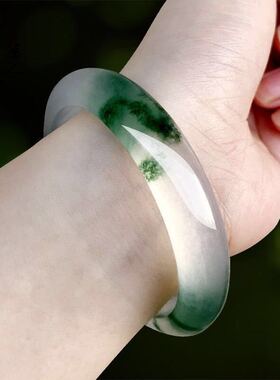 天然缅甸冰种飘花玉手镯女款 特级玉石玉镯子特价带