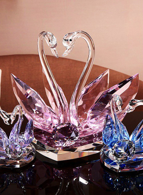 水晶天鹅高档轻奢摆件一对结婚送