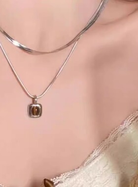 双层虎眼石吊坠项链女简约日常百搭气质高级感小众设计轻奢学生潮