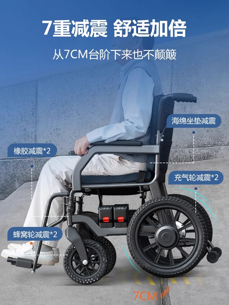 互邦电动轮椅轻便锂电可折叠自动老人旅行轮椅代步车越野款LD3-A - 图2