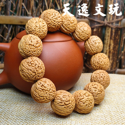 精品凤尾脐蚂蚁纹桃核手串野生天然密纹柳叶脐正圆佛珠念珠手把件 - 图1