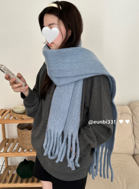 冰川蓝~软糯配色超舒服！baby蓝奶呼呼！保暖仿羊绒流苏披肩围巾