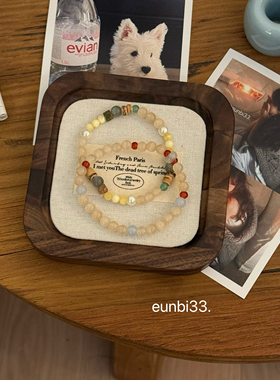 轻描晨韵~天然石猫眼石椰壳贝珠串珠手链！复古小众气质手工手串