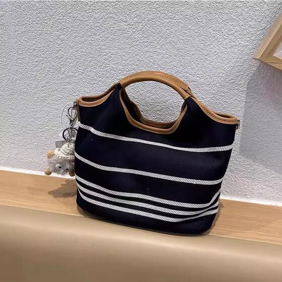 Contrast color casual crossbody bag denim striped handbag for women
