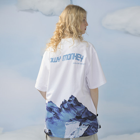 PCMY Snow Mountain ins same style five-sleeve national trend T-shirt
