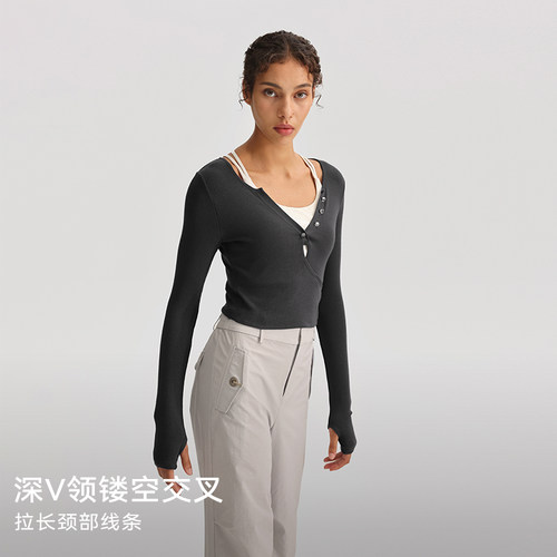 运动长袖女修身高腰瑜伽健身休闲螺纹T恤TP029 | 粒子狂热 - 图3