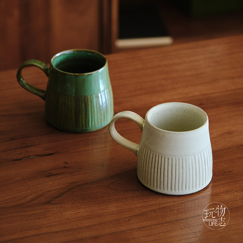 玩物志【日系 竖纹咖啡杯】 基本款 素陶280ML 拉花拿铁杯 马克杯 - 图0