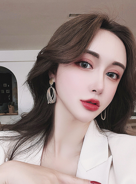 s925哑光镂空耳环气质女金属欧美