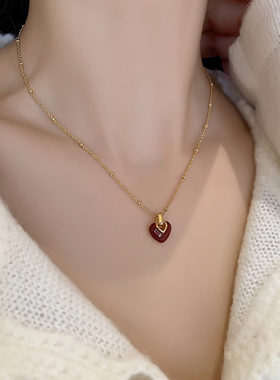 爱心项链耳钉套装复古小众甜美