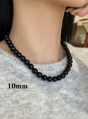 欧美小众网红黑色圆珠项链
