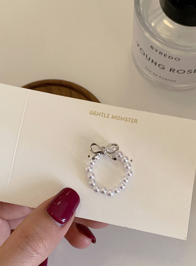 蝴蝶结珍珠串珠戒指女韩系ins风小众设计食指戒轻奢指环法式复古