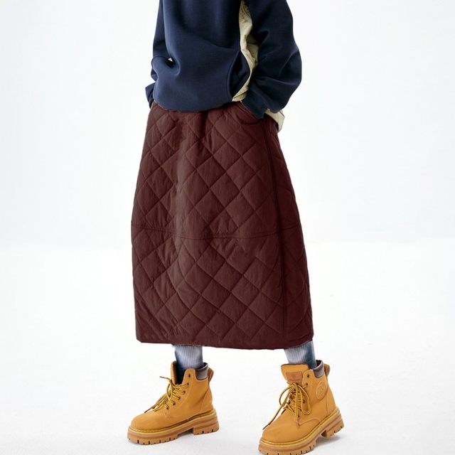 Japanese cross-border foreign trade quilted cotton commuter versatile large size autumn and winter spliced ​​skirt rhombus warm women's quilted skirt