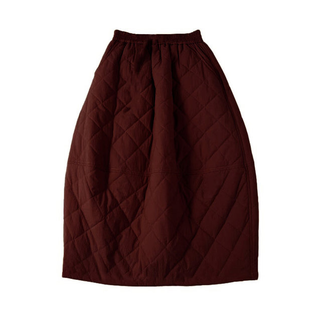 Japanese cross-border foreign trade quilted cotton commuter versatile large size autumn and winter spliced ​​skirt rhombus warm women's quilted skirt