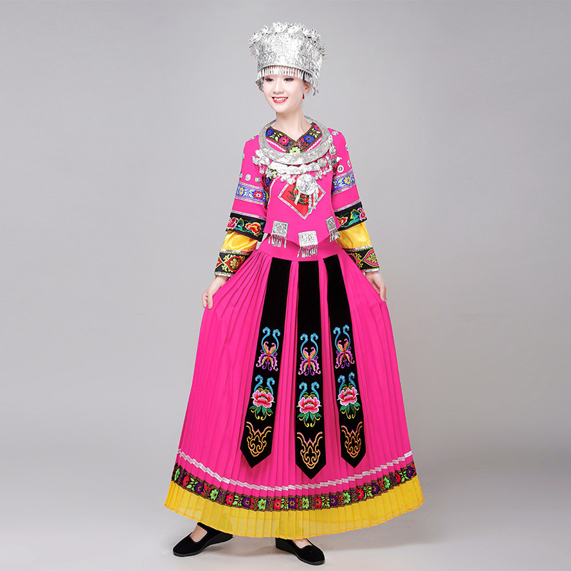 新款苗族舞蹈服装女短裙瑶族长裙 哈衣部落民族服装/舞台装