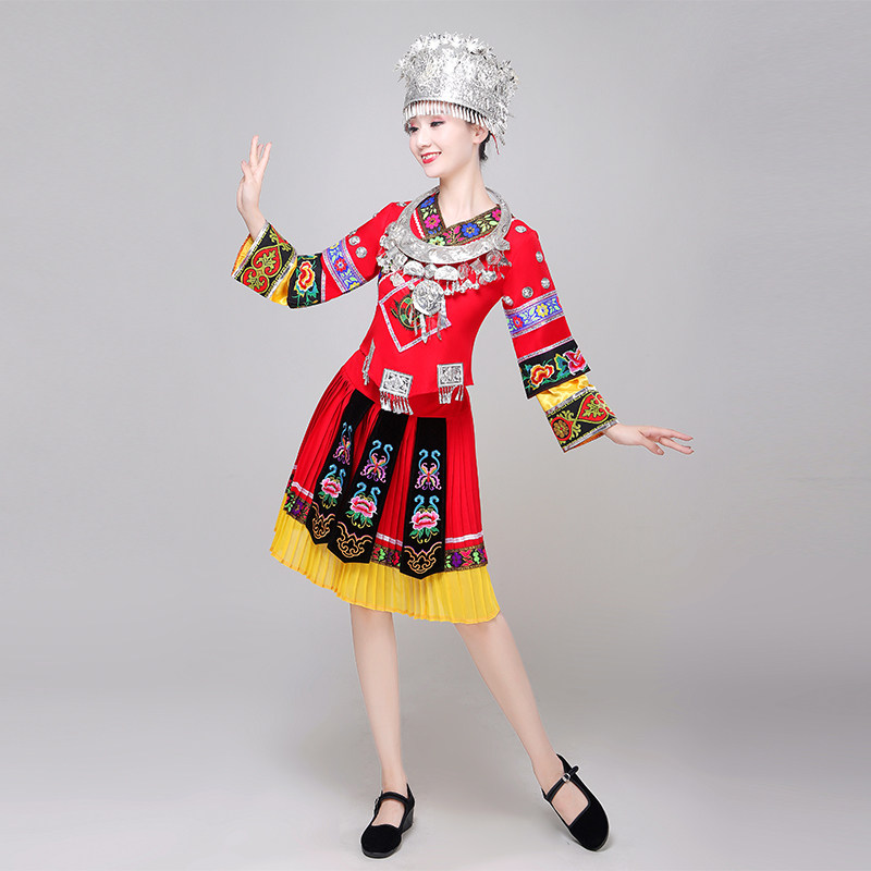 新款苗族舞蹈服装女短裙瑶族长裙 哈衣部落民族服装/舞台装