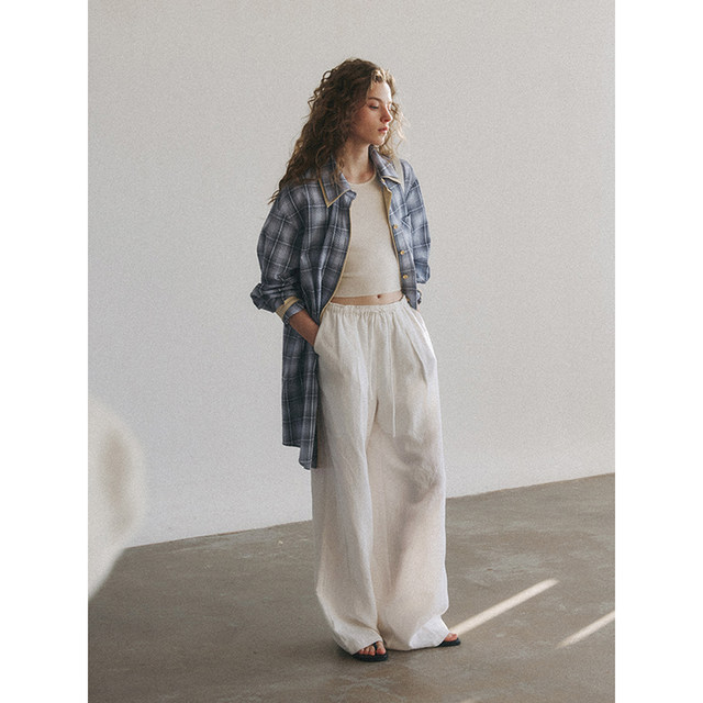 Popchrio irregular casual plaid shirt skirt