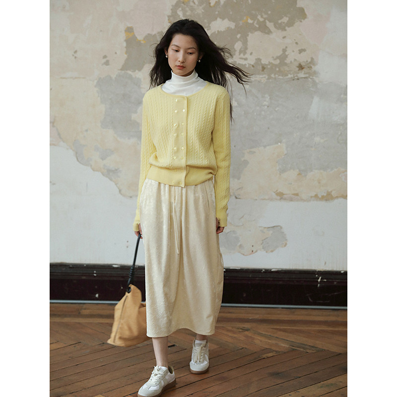 【到手129元】优雅钻石绒花苞半身裙垂坠感百搭抽绳高腰长裙子女,淘宝优惠券,粉丝福利购,淘宝优惠卷