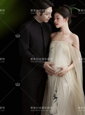 孕妇拍照服装影楼新款复古新中式抹胸裙大肚孕妈咪艺术照摄影衣服
