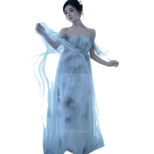 孕妇影楼写真主题拍照新款复古新中式气质水墨画抹胸裙摄影服装孕 - 图0