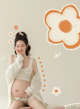 照相馆展会新款孕妇拍照主题小清新俏皮可爱针织套装写真摄影摄影