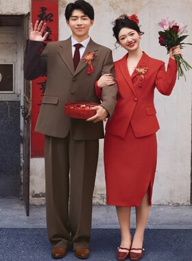 照相馆中式复古风80年代国风主题摄影服装喜嫁婚纱回门订婚敬酒礼
