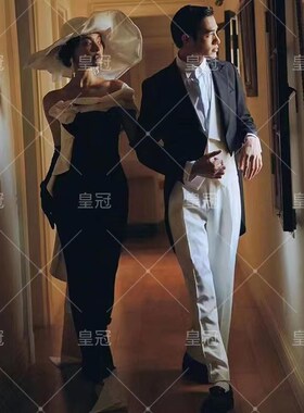 影楼拍照主题写真服装新款复古摄影艺术照黑色婚纱赫本风法式礼服