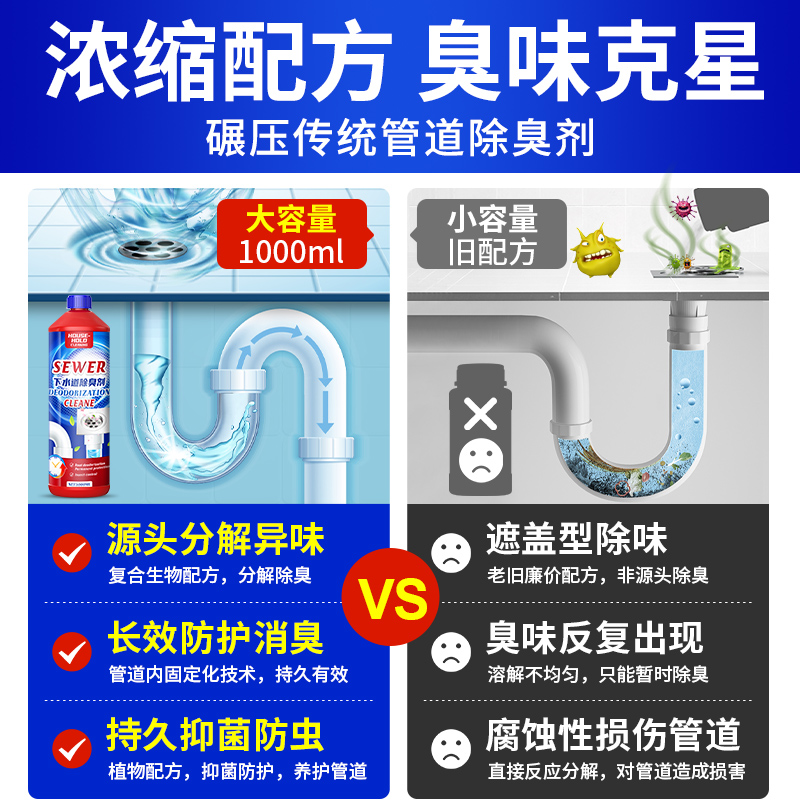 下水道除臭剂厕所卫生间去味厨房马桶地漏管道反味消除异味非神器